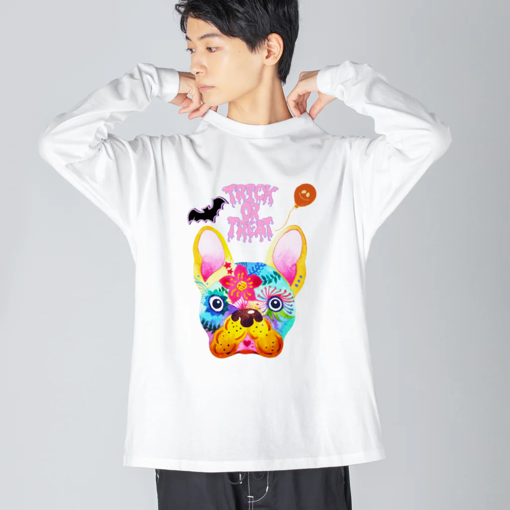 わんだーぱうだーのハッピーハロウィン　カラフルわんちゃん ビッグシルエットロングスリーブTシャツ