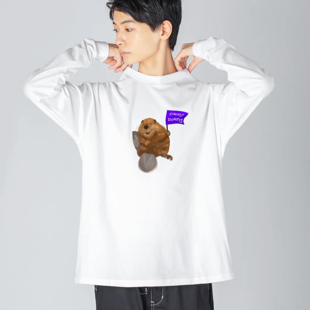 Theビーバーズ byこあらゆうのOkeyDokey-Beaver（旗ビーバー） ビッグシルエットロングスリーブTシャツ