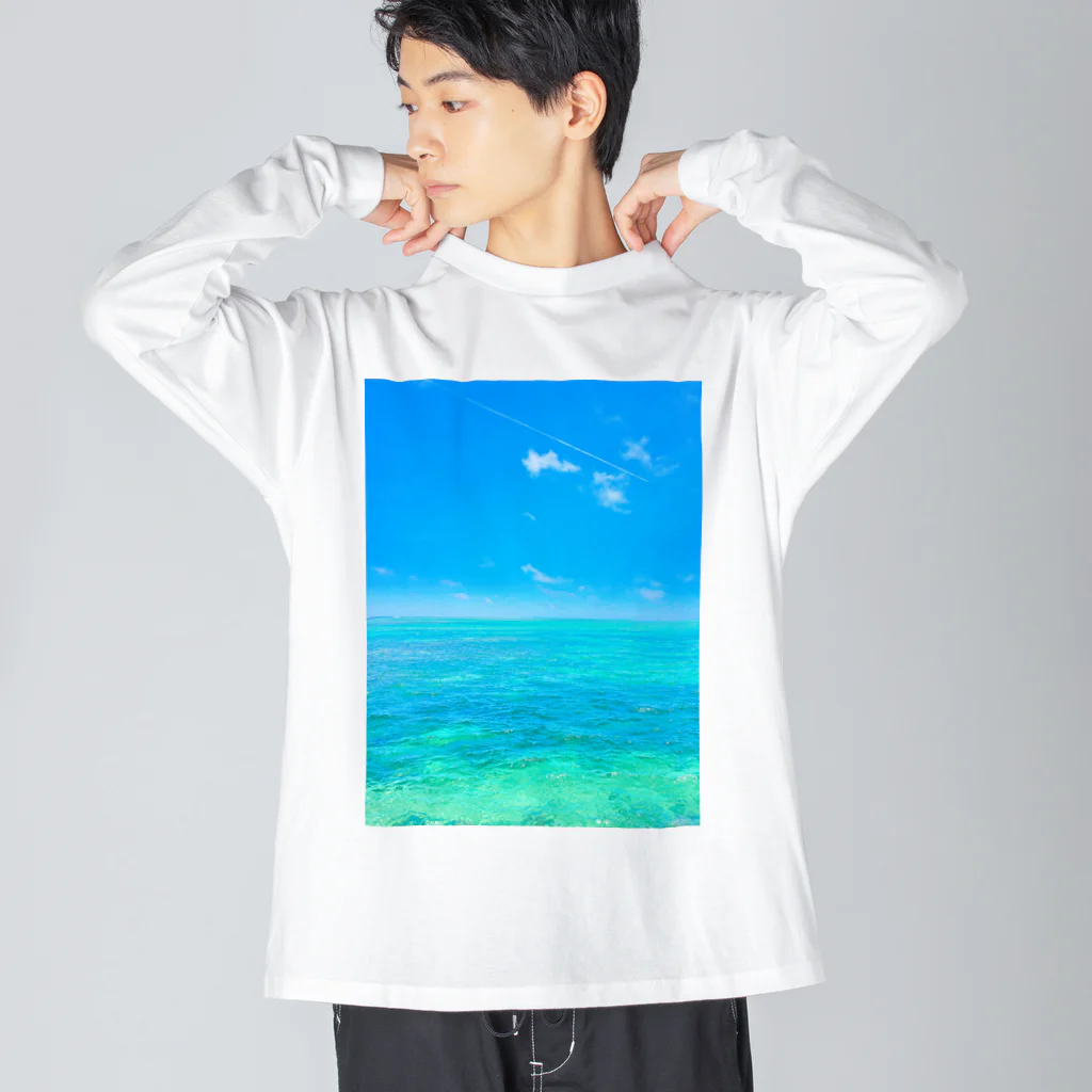 mizuphoto galleryの海と飛行機雲 ビッグシルエットロングスリーブTシャツ