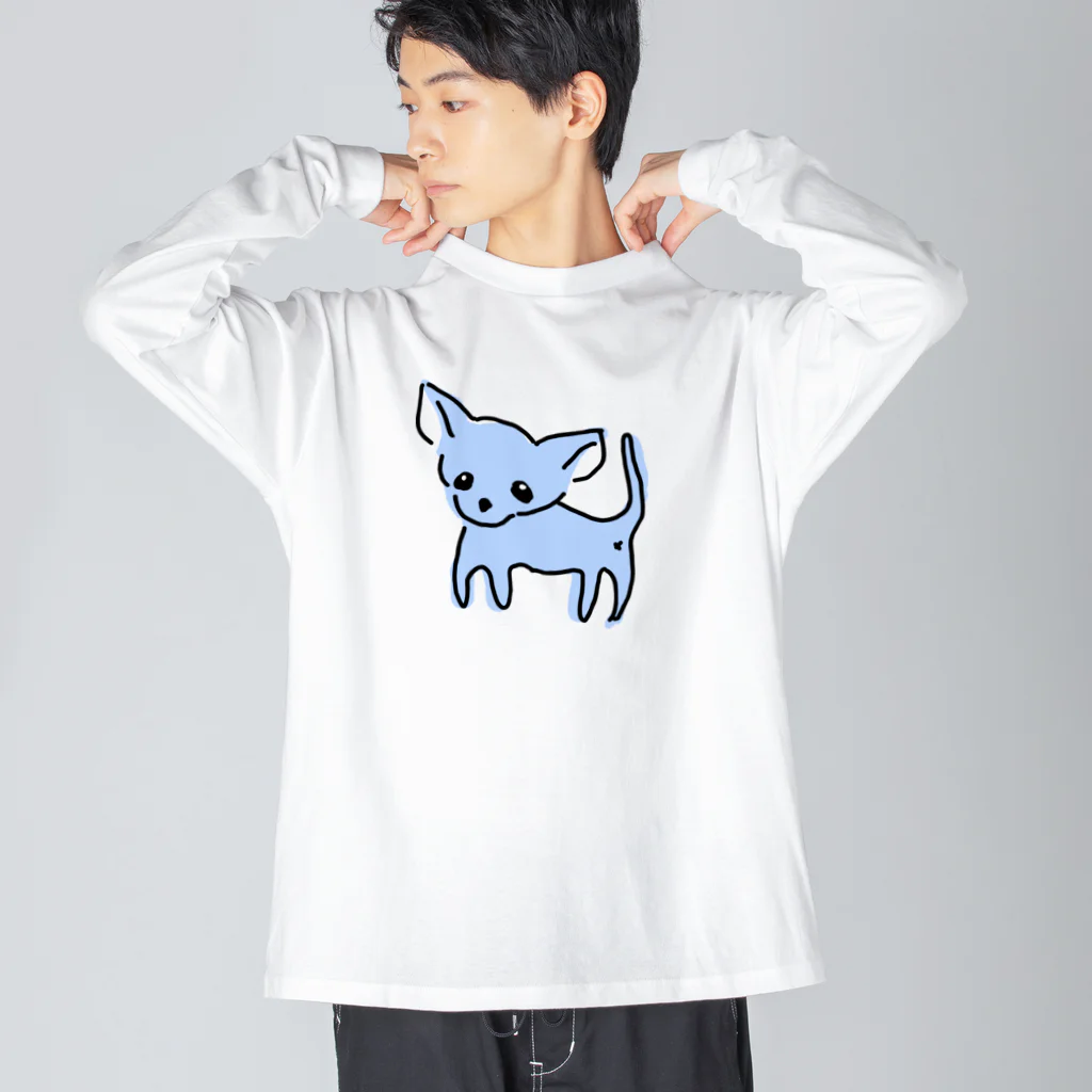 akane_art（茜音工房）のゆるチワワ（ブルー） Big Long Sleeve T-Shirt