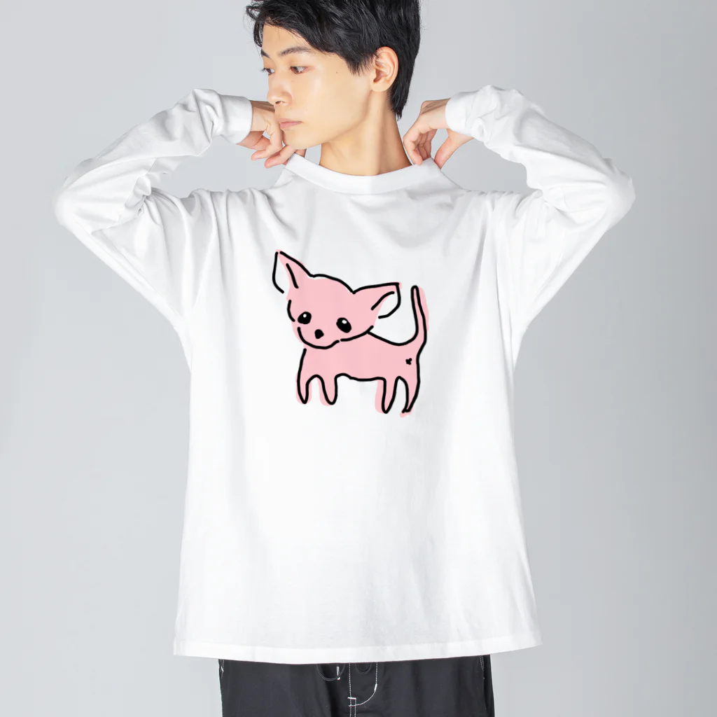 akane_art（茜音工房）のゆるチワワ（ピンク） ビッグシルエットロングスリーブTシャツ