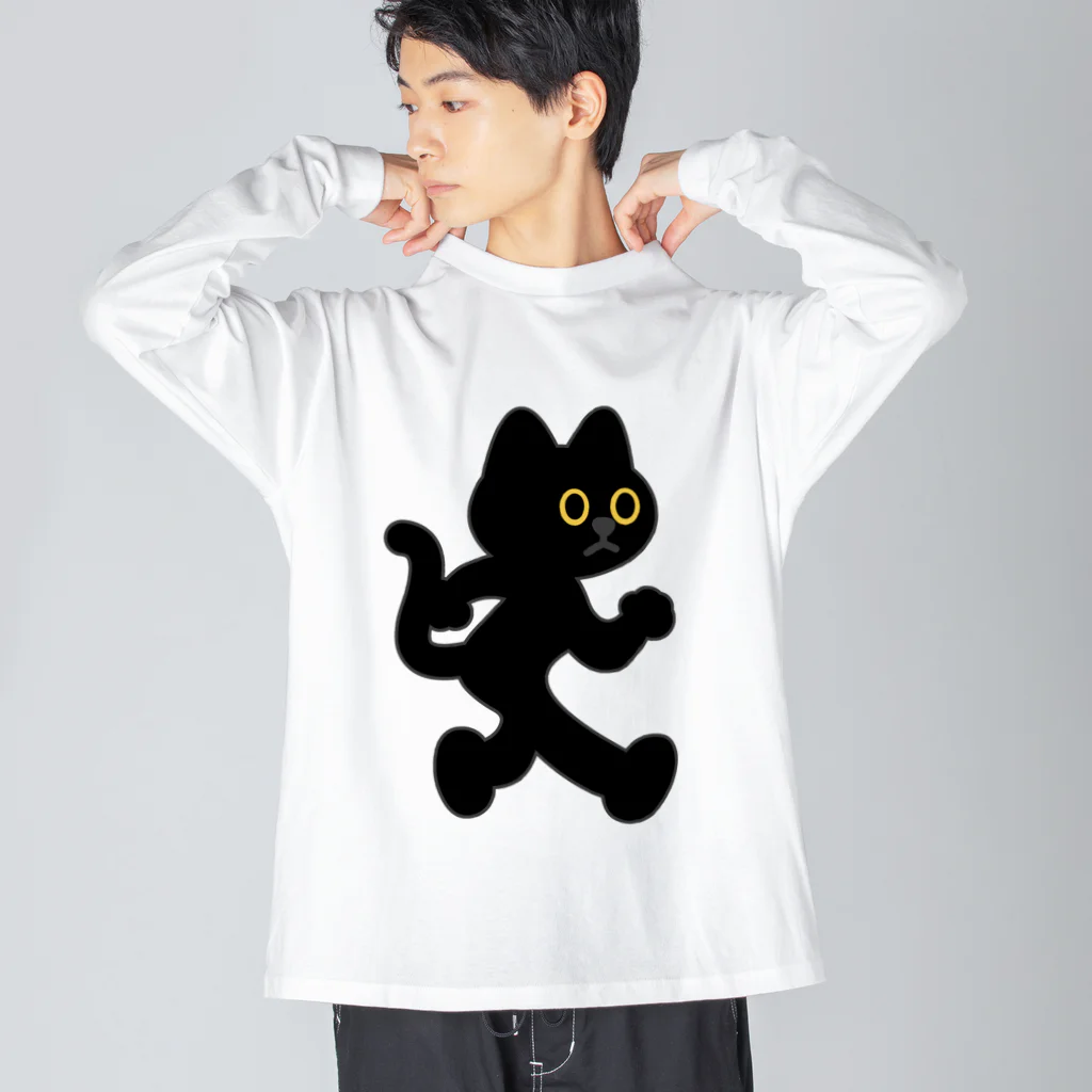 嶌星堂の飛び出し坊や猫 黒猫 ビッグシルエットロングスリーブTシャツ