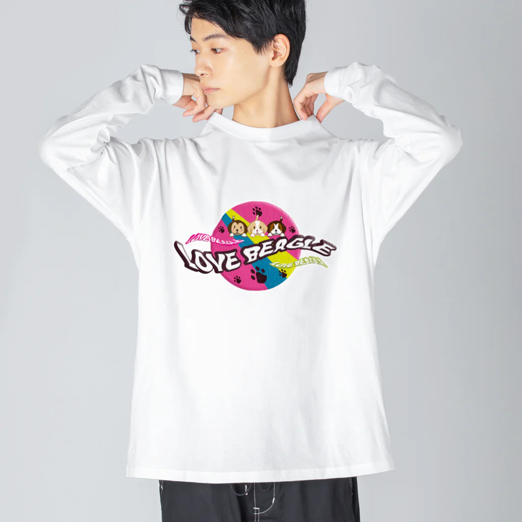 イラストカフェ（ビーグル）のLOVE BEAGLE サイケ Big Long Sleeve T-Shirt