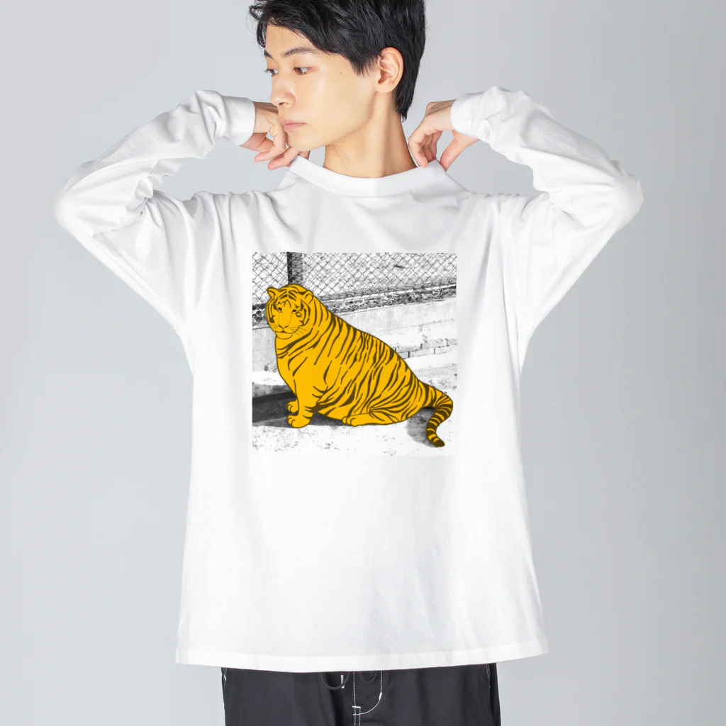 umbrella shopのデブトラちゃん モノクロ背景 ビッグシルエットロングスリーブTシャツ