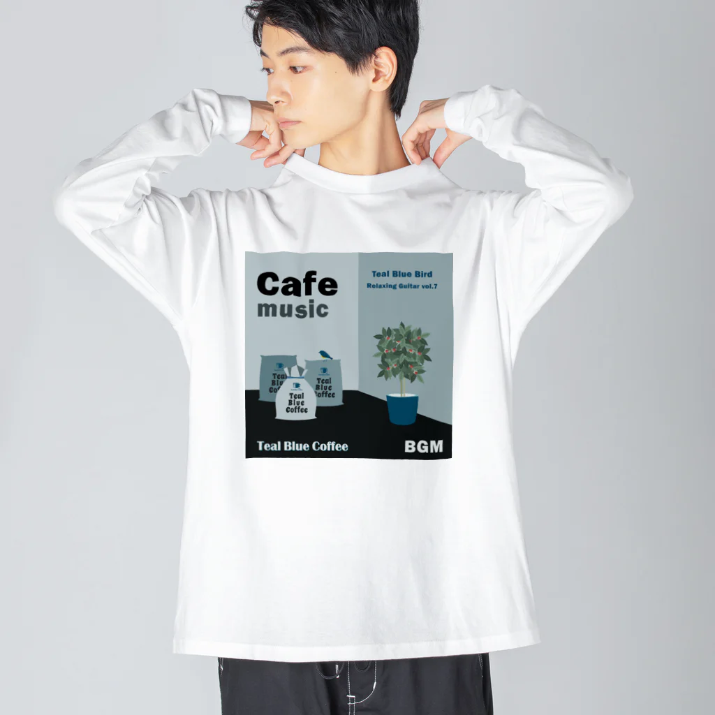 Teal Blue CoffeeのCafe music - Teal Blue Bird - ビッグシルエットロングスリーブTシャツ