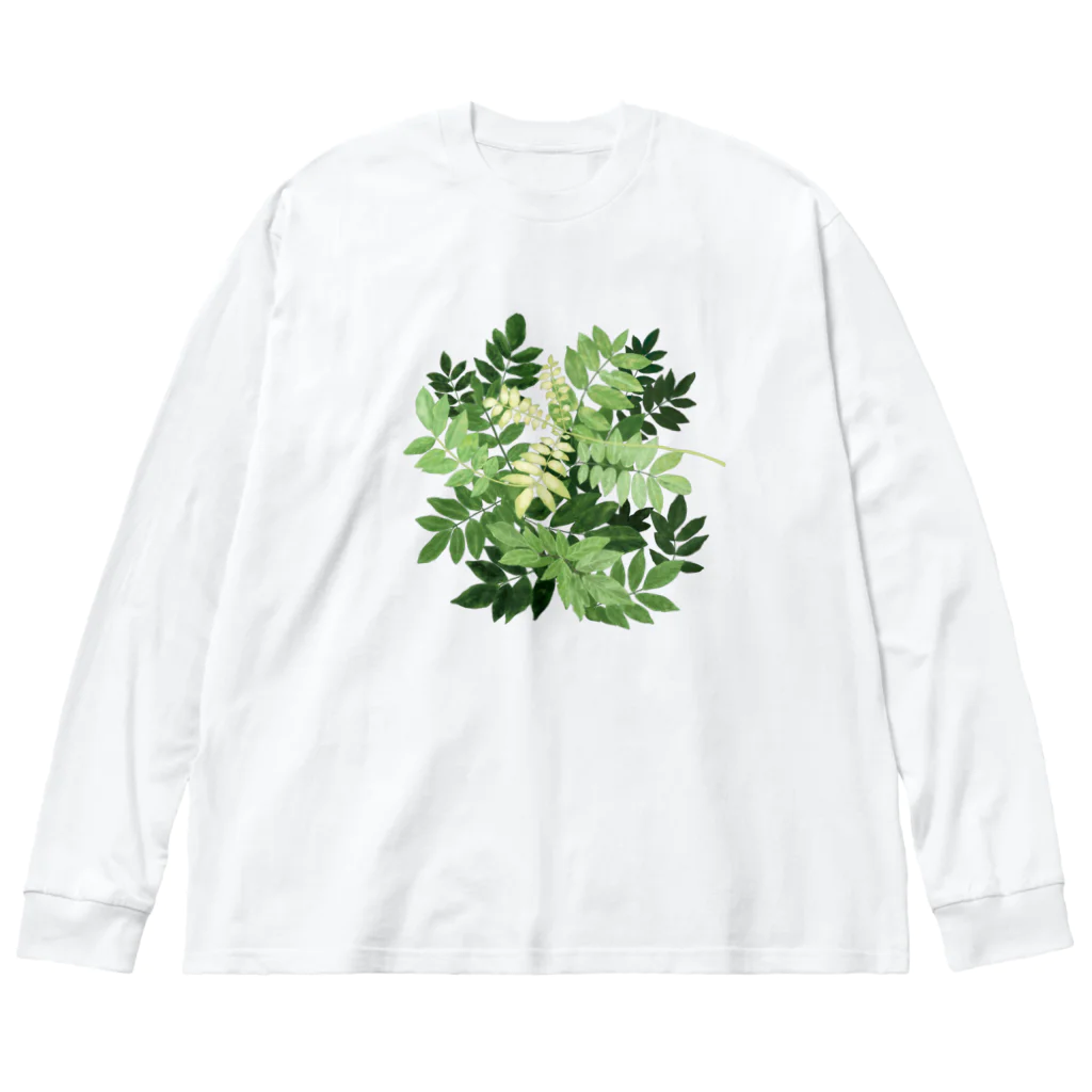 Wonder Bird Forestの藤の葉陰 ビッグシルエットロングスリーブTシャツ