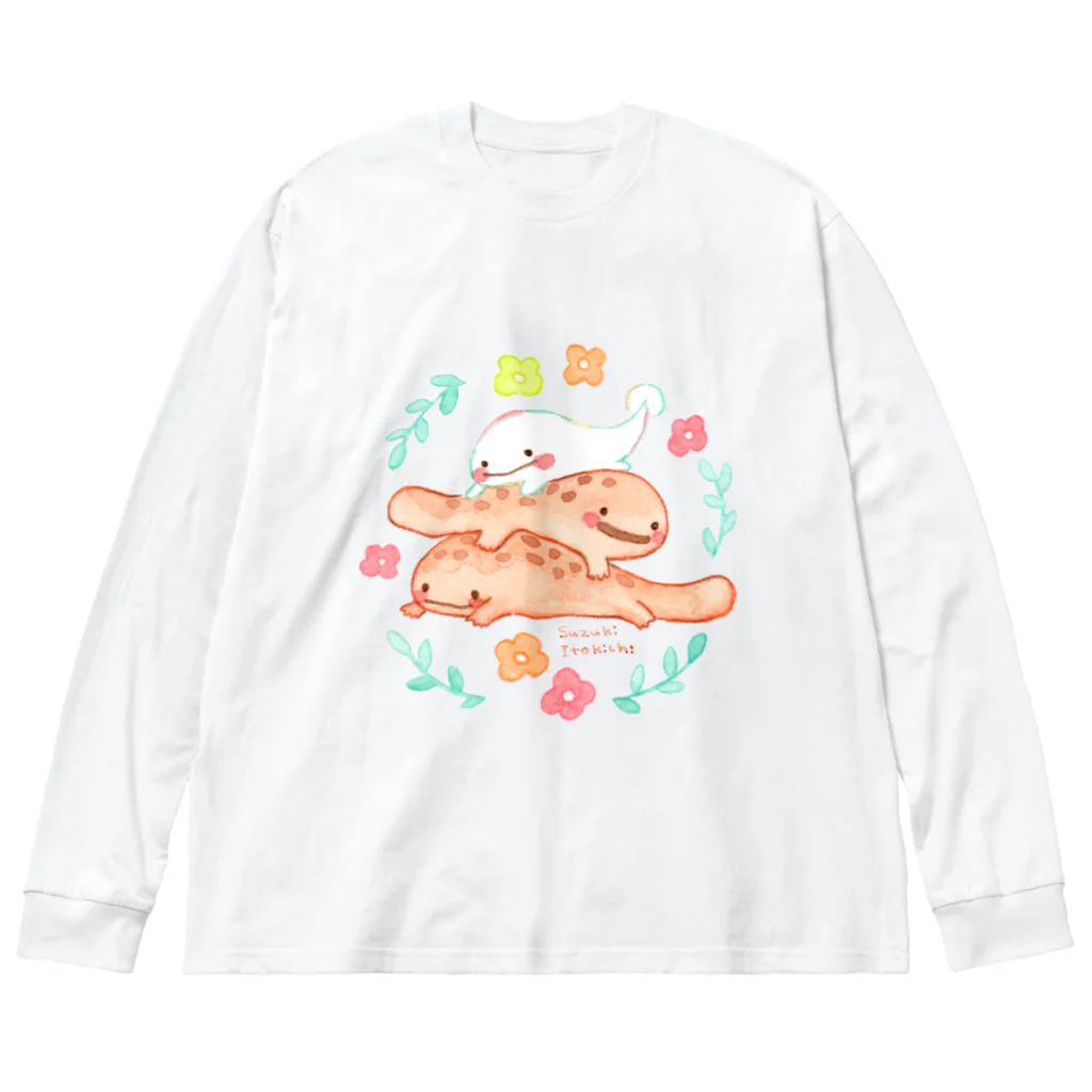 すずきいときちのさらまんだーとオオサンショウウオ ビッグシルエットロングスリーブTシャツ