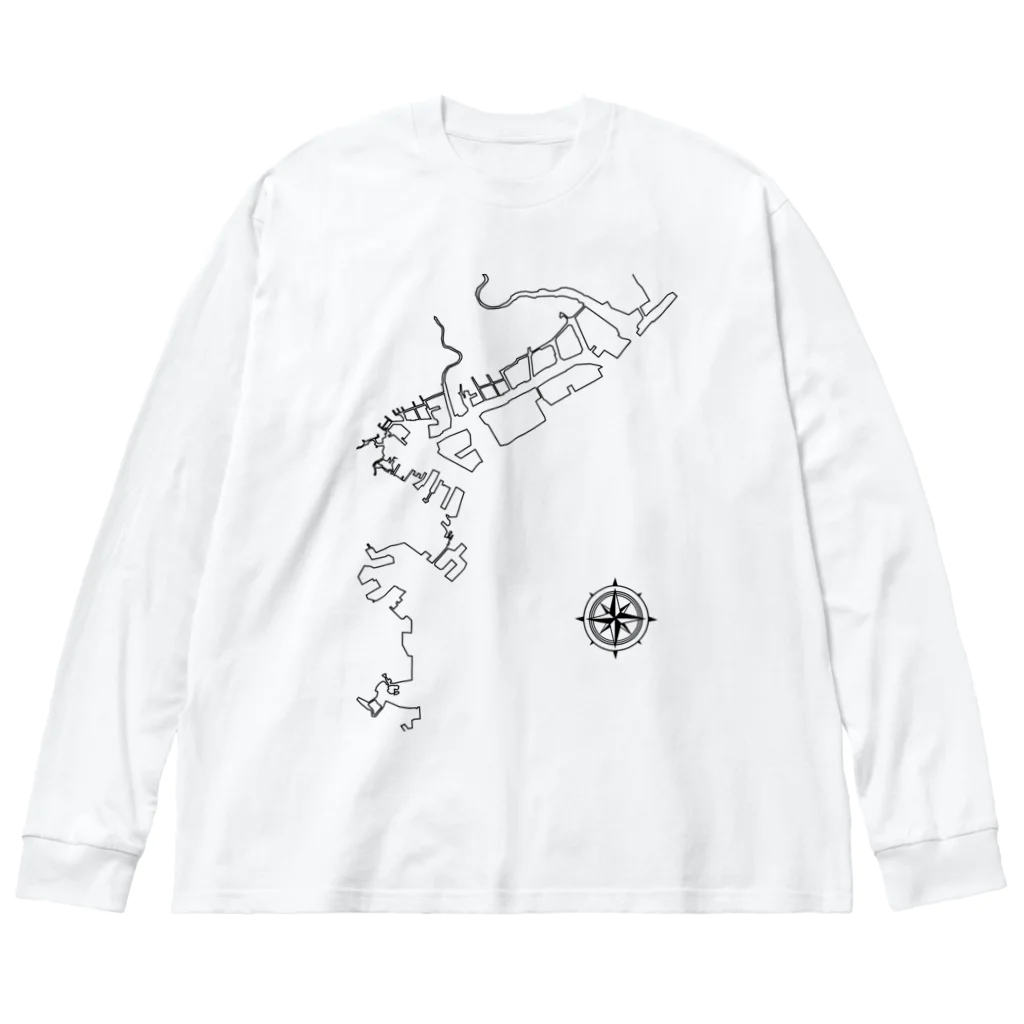 cuuyabowの横浜港アウトライン / Black Line Big Long Sleeve T-Shirt