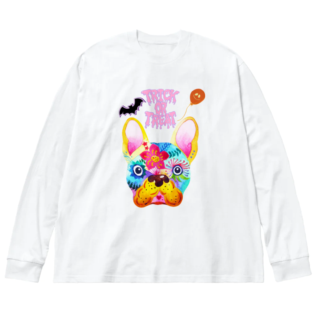 わんだーぱうだーのハッピーハロウィン　カラフルわんちゃん ビッグシルエットロングスリーブTシャツ