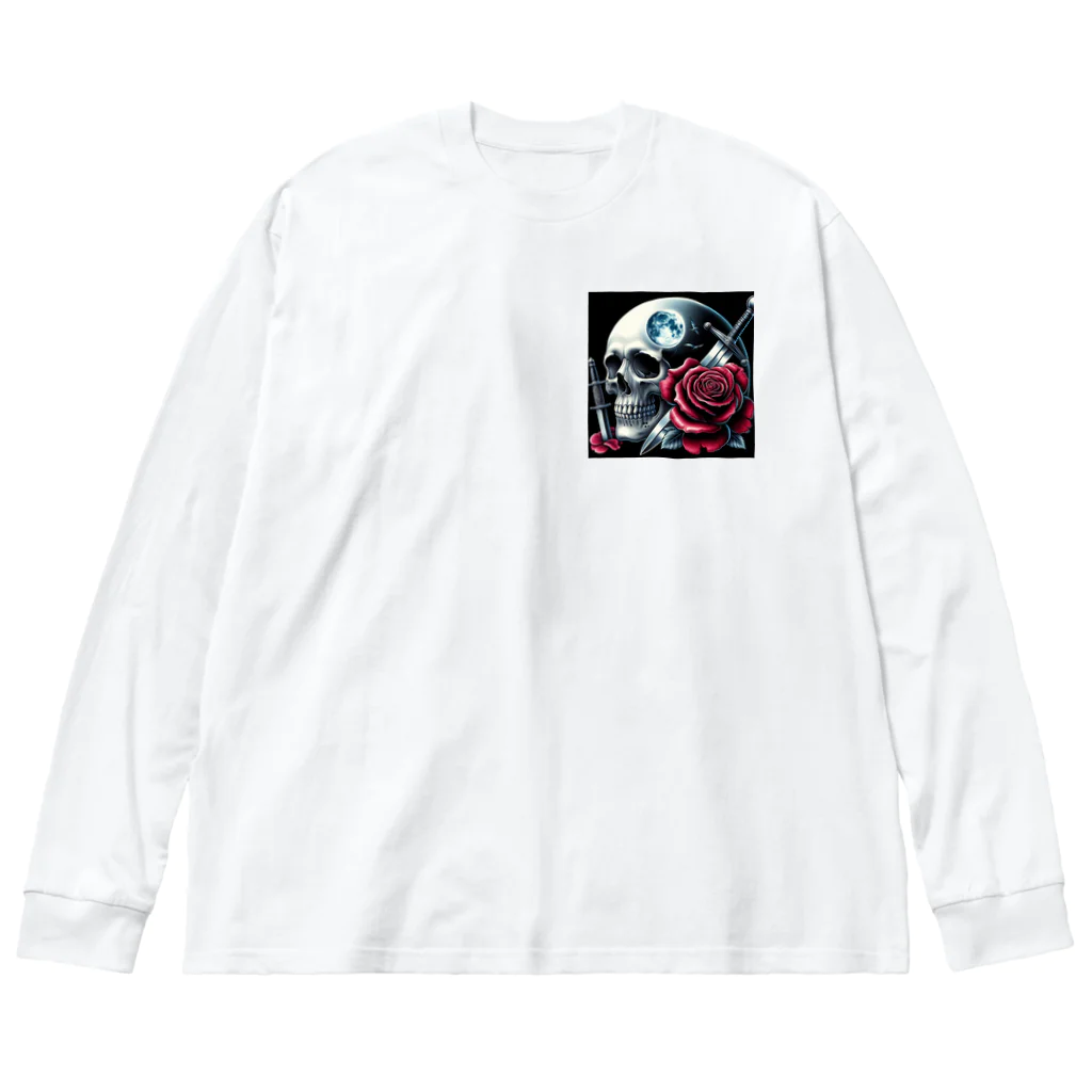 kazeou（風王）の死神と薔薇（四角）AI生成 ビッグシルエットロングスリーブTシャツ