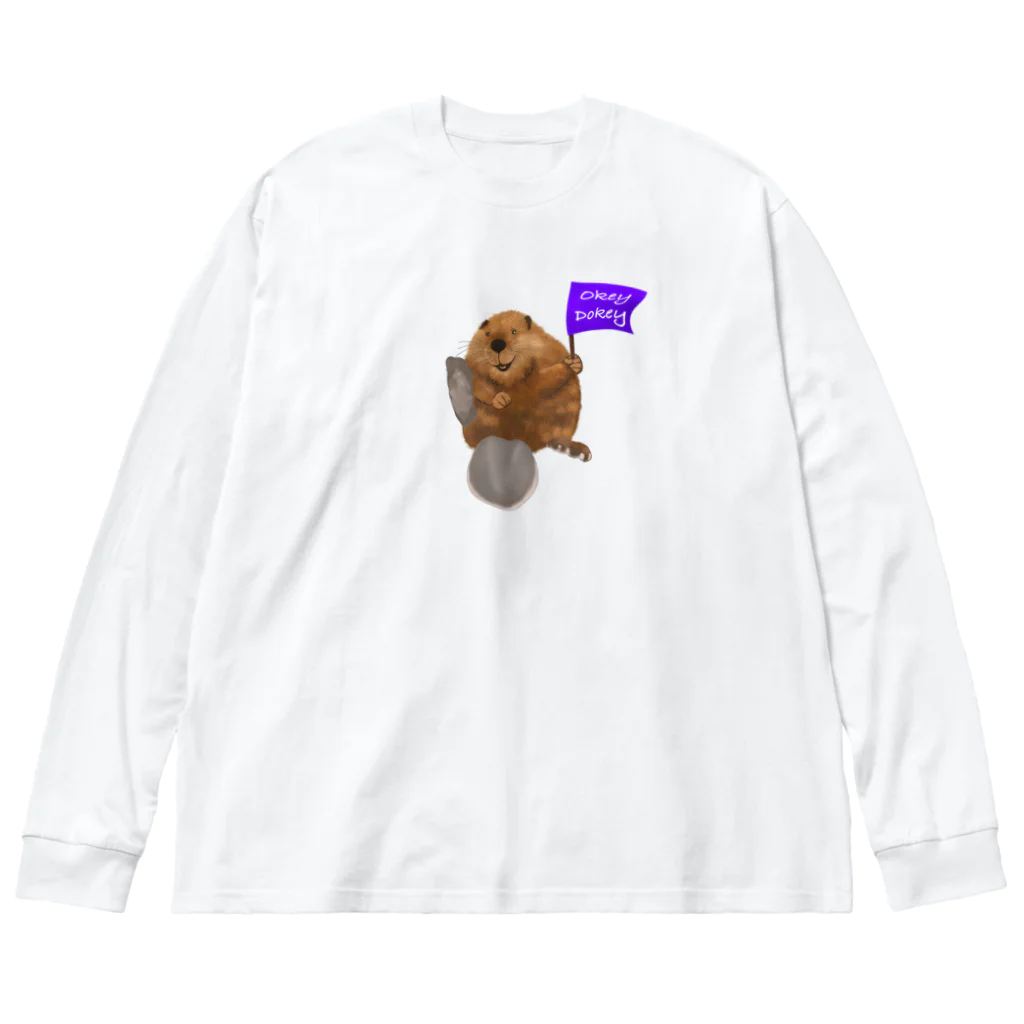 Theビーバーズ byこあらゆうのOkeyDokey-Beaver（旗ビーバー） ビッグシルエットロングスリーブTシャツ