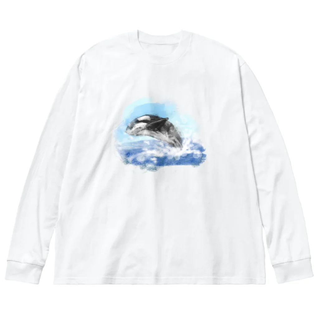 akane_art（茜音工房）のいきものイラスト（シャチ） ビッグシルエットロングスリーブTシャツ