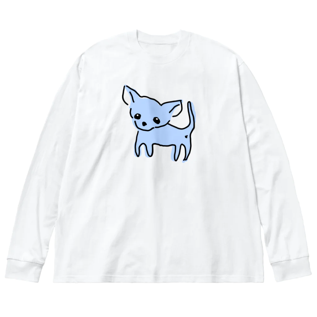 akane_art（茜音工房）のゆるチワワ（ブルー） ビッグシルエットロングスリーブTシャツ