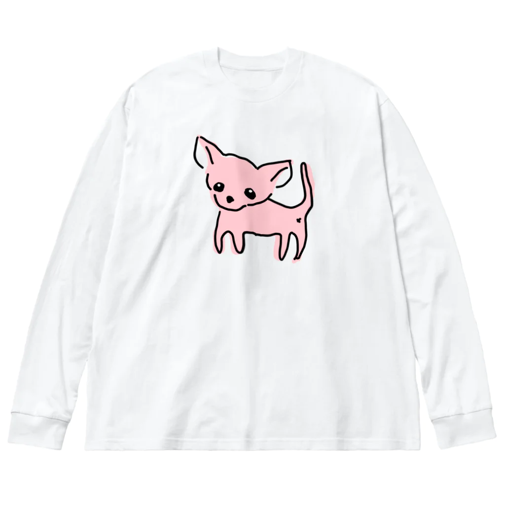 akane_art（茜音工房）のゆるチワワ（ピンク） ビッグシルエットロングスリーブTシャツ