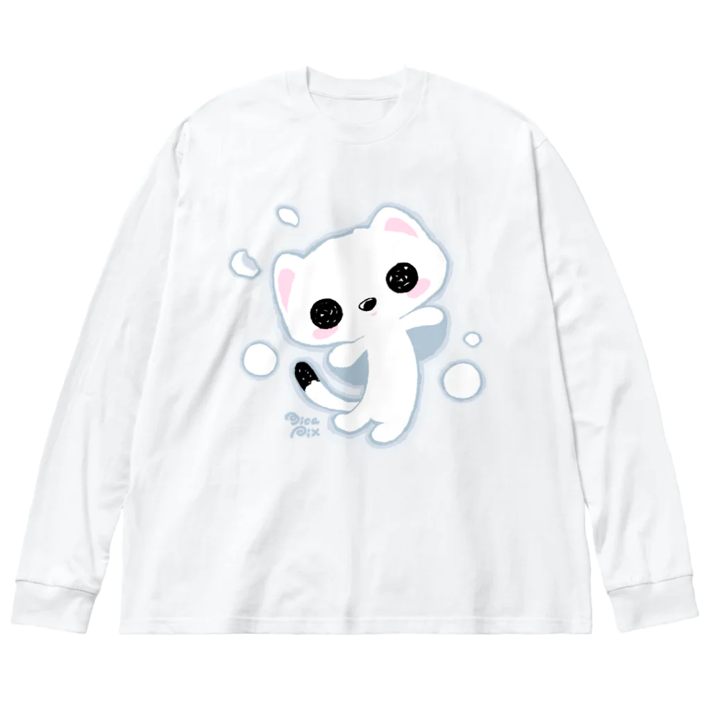 MicaPix/SUZURI店のラッキー雪おこじょ ビッグシルエットロングスリーブTシャツ