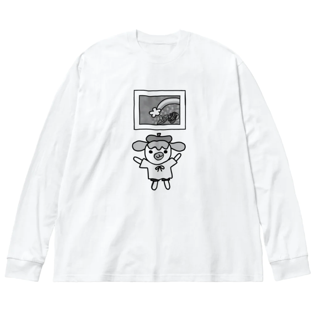 usa100のモノクロ　虹と紫陽花とかしこい君 Big Long Sleeve T-Shirt