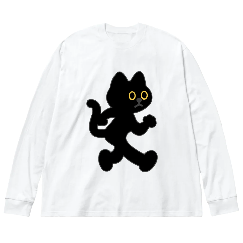 嶌星堂の飛び出し坊や猫 黒猫 ビッグシルエットロングスリーブTシャツ