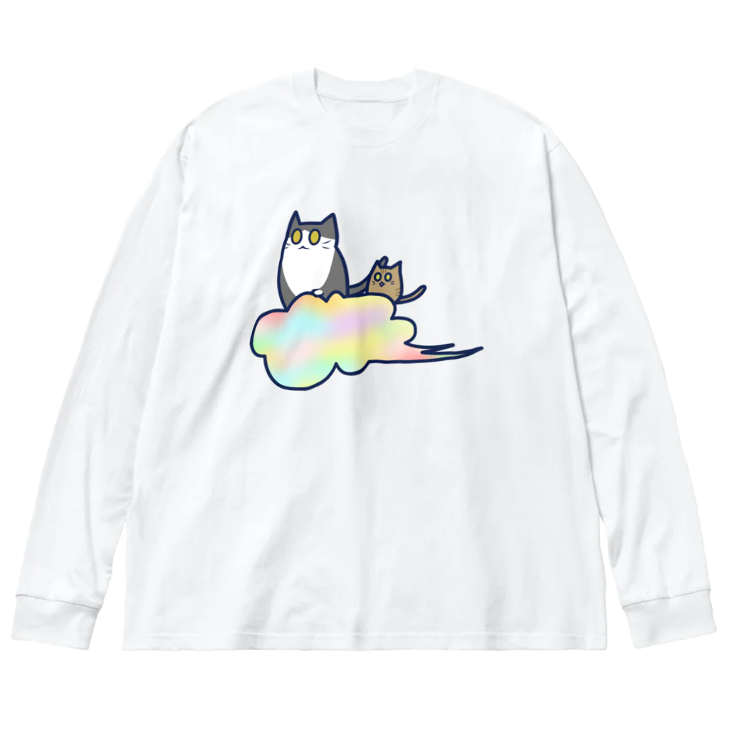 cosmicatiromの五色の雲と二匹の猫 ビッグシルエットロングスリーブTシャツ