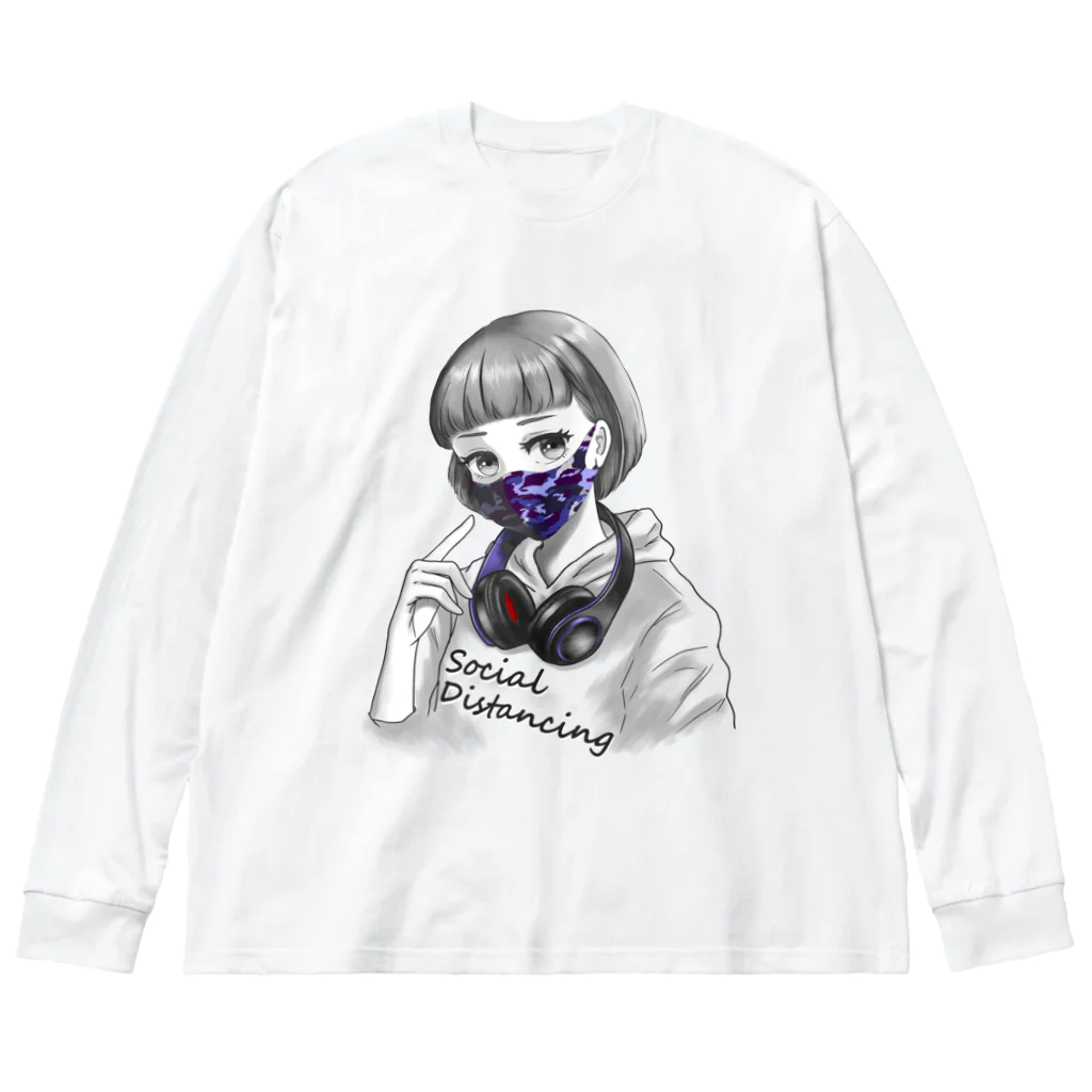 和温堂の迷彩マスク  パープル　文字黒 Big Long Sleeve T-Shirt