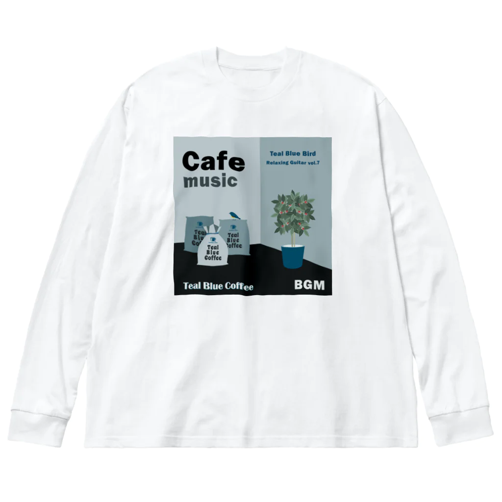 Teal Blue CoffeeのCafe music - Teal Blue Bird - ビッグシルエットロングスリーブTシャツ