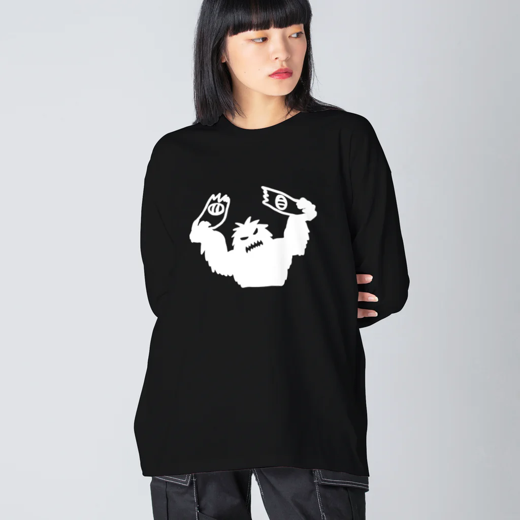 QUQU_WORKSのスノーボードをへし折るイエティ ホワイト Big Long Sleeve T-Shirt