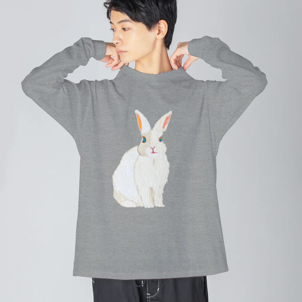 rabbit loverのフワフワうさぎ（白） Big Long Sleeve T-Shirt