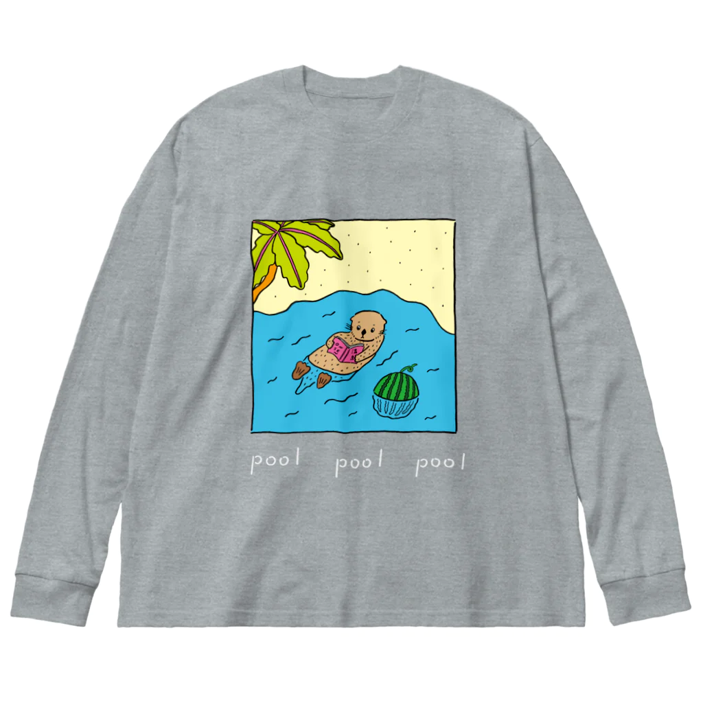 Futakawa Mayuのグッズショップのpool  ラッコ 白文字 Big Long Sleeve T-Shirt