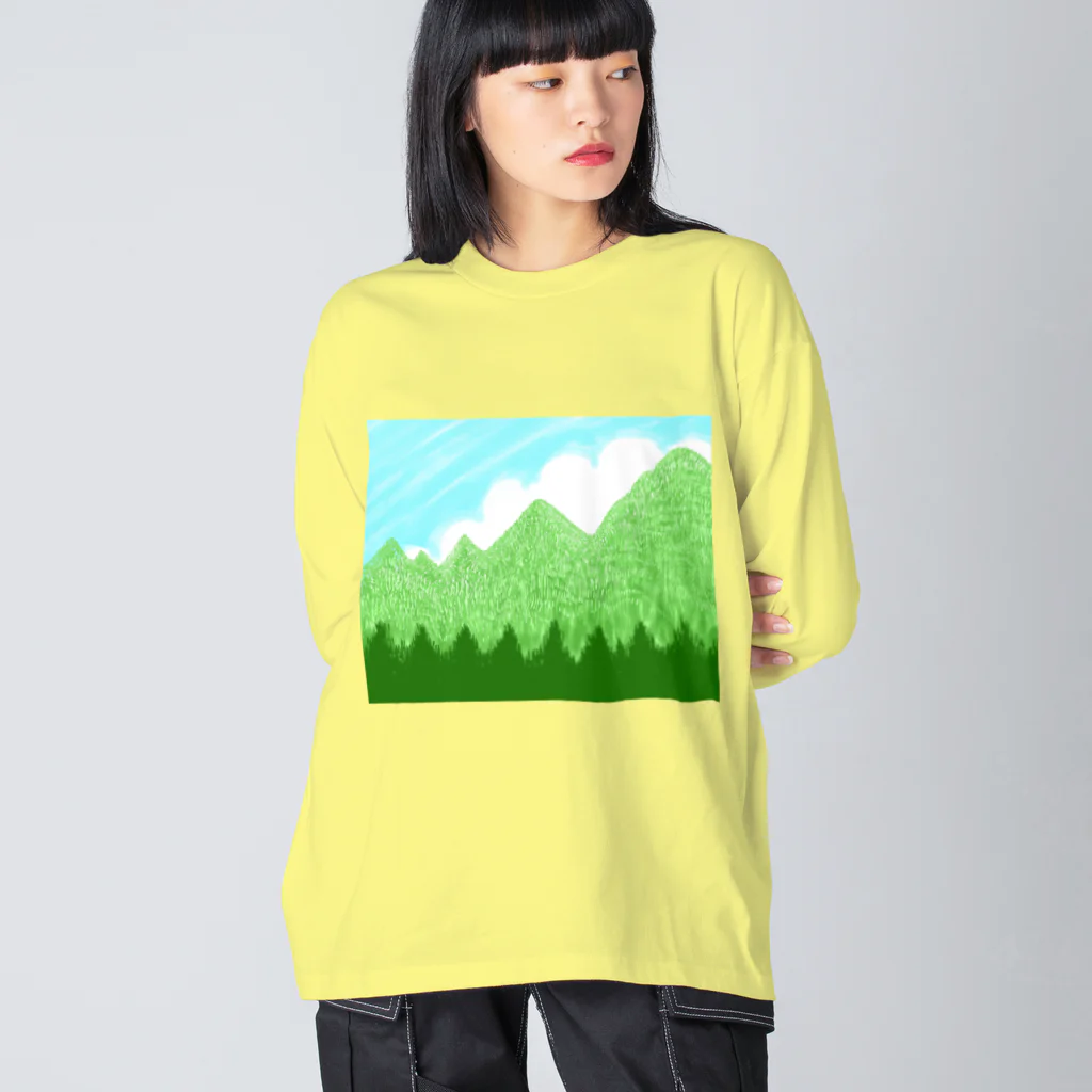 ✨🌈✨ユラクラカン🇯🇵 ✨🌈✨の☁️青空と雲☁️と青い山脈🗻ズ ビッグシルエットロングスリーブTシャツ