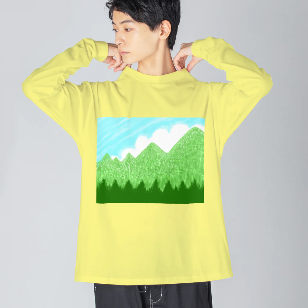 ✨🌈✨ユラクラカン🇯🇵 ✨🌈✨の☁️青空と雲☁️と青い山脈🗻ズ ビッグシルエットロングスリーブTシャツ