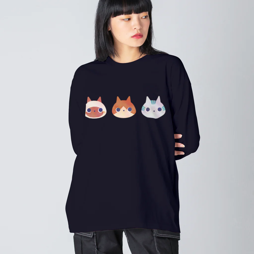 poireちゃん │イラストレーターの三匹の子猫 ビッグシルエットロングスリーブTシャツ