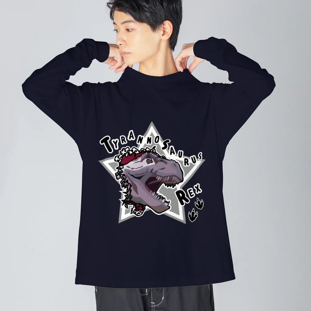 kokoのティラノサウルスレックス洋服(白ブチ) ビッグシルエットロングスリーブTシャツ