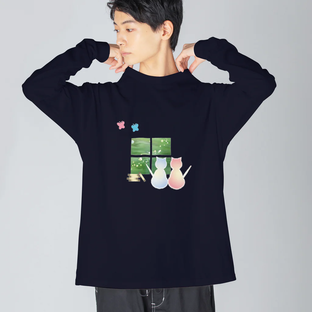 やまとねこのねこと蝶 ビッグシルエットロングスリーブTシャツ