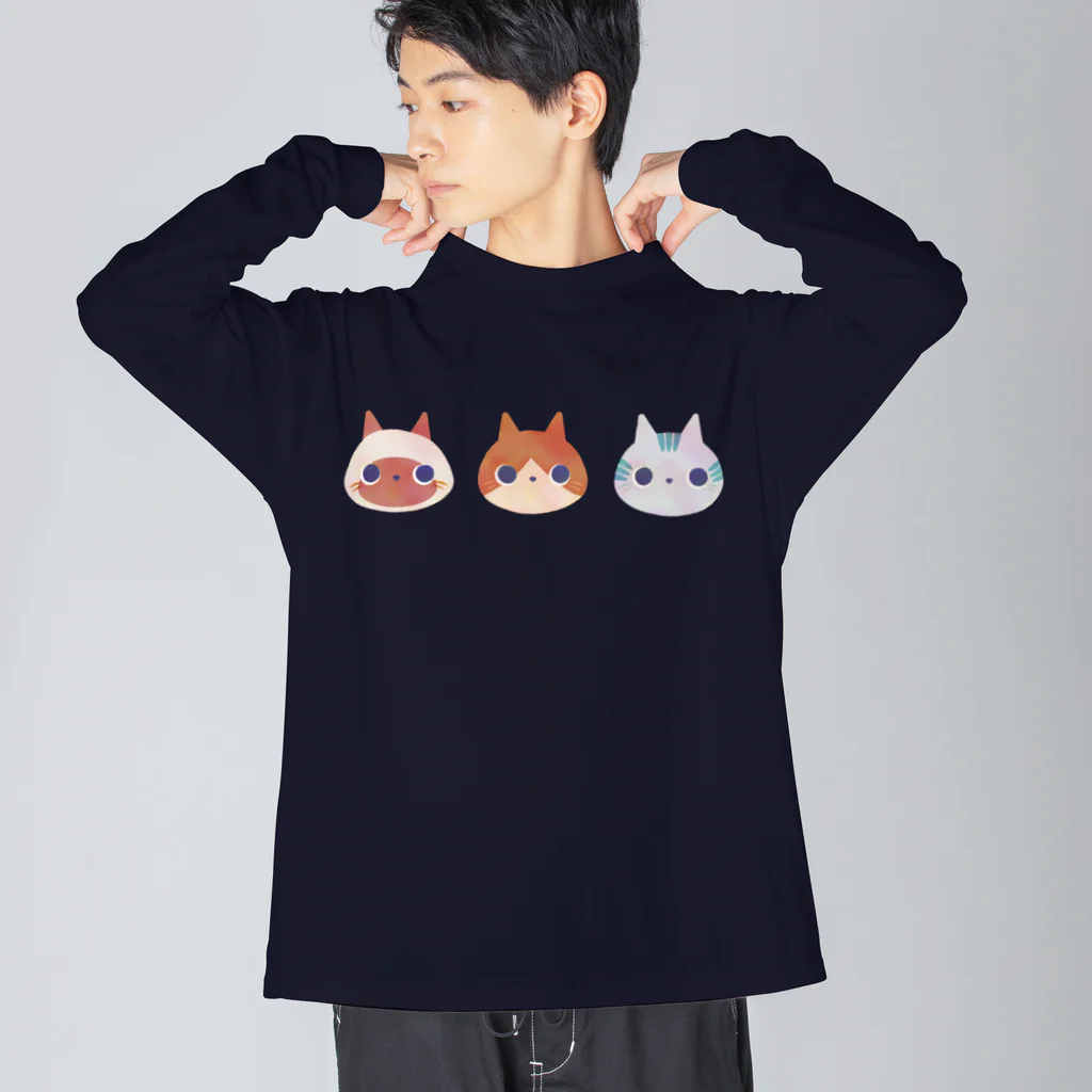 poireちゃん │イラストレーターの三匹の子猫 ビッグシルエットロングスリーブTシャツ