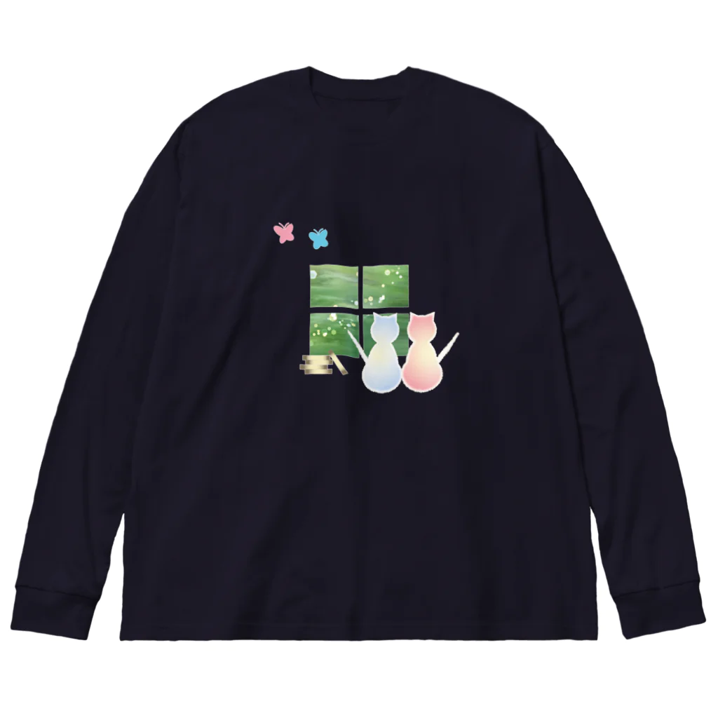 やまとねこのねこと蝶 ビッグシルエットロングスリーブTシャツ