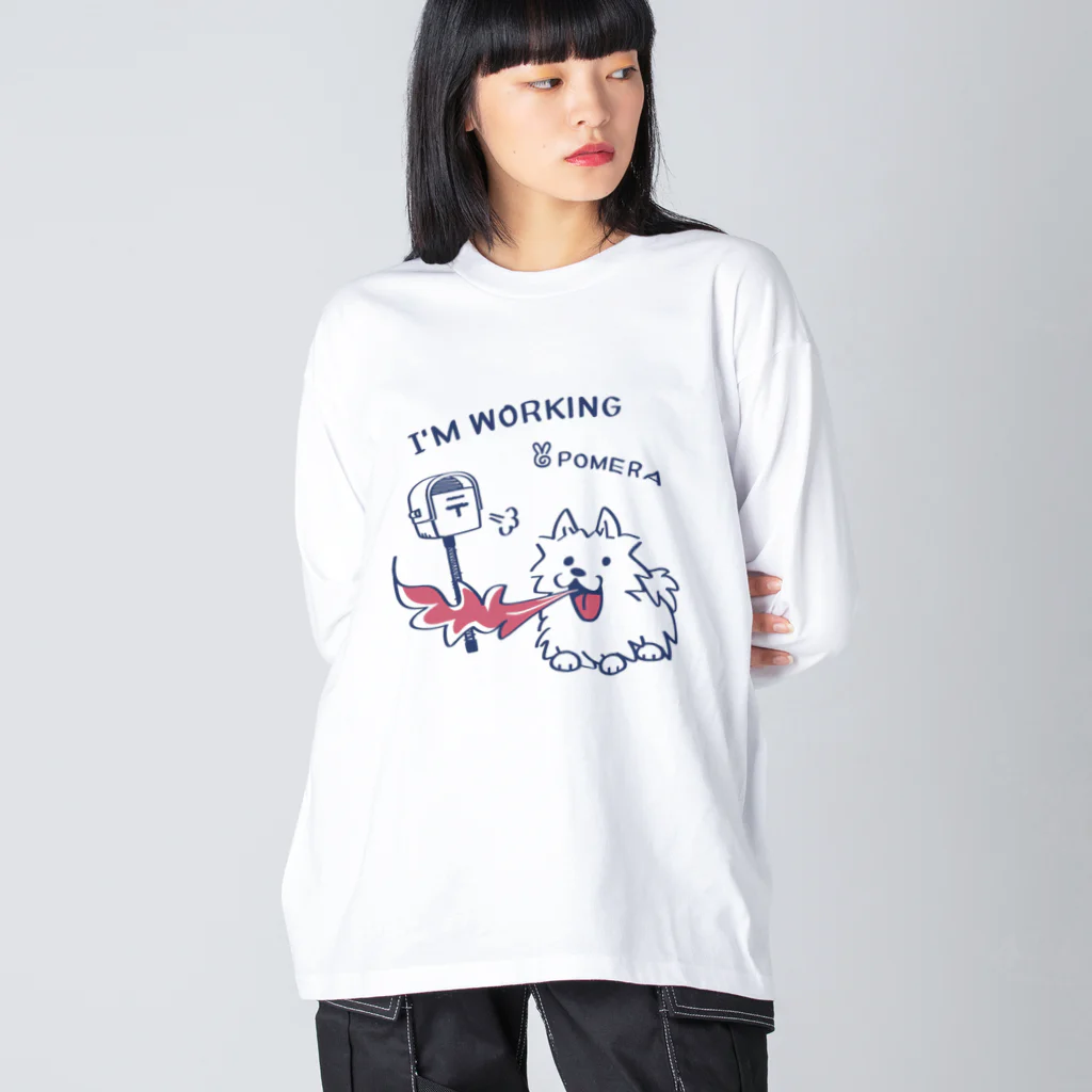 イラスト MONYAAT のポメラニアンお仕事中 ビッグシルエットロングスリーブTシャツ