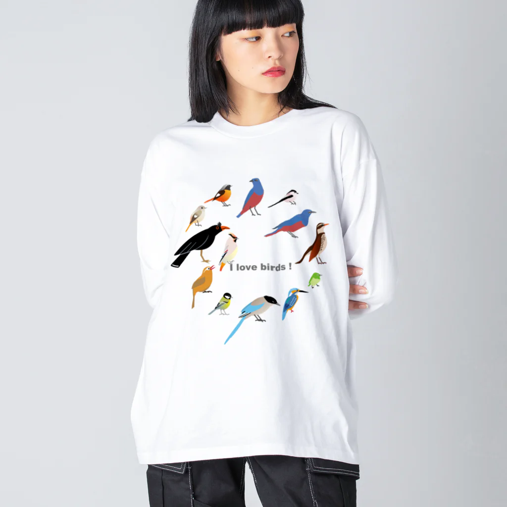 エダマメトイチ雑貨店のI love birds A 特大 ビッグシルエットロングスリーブTシャツ