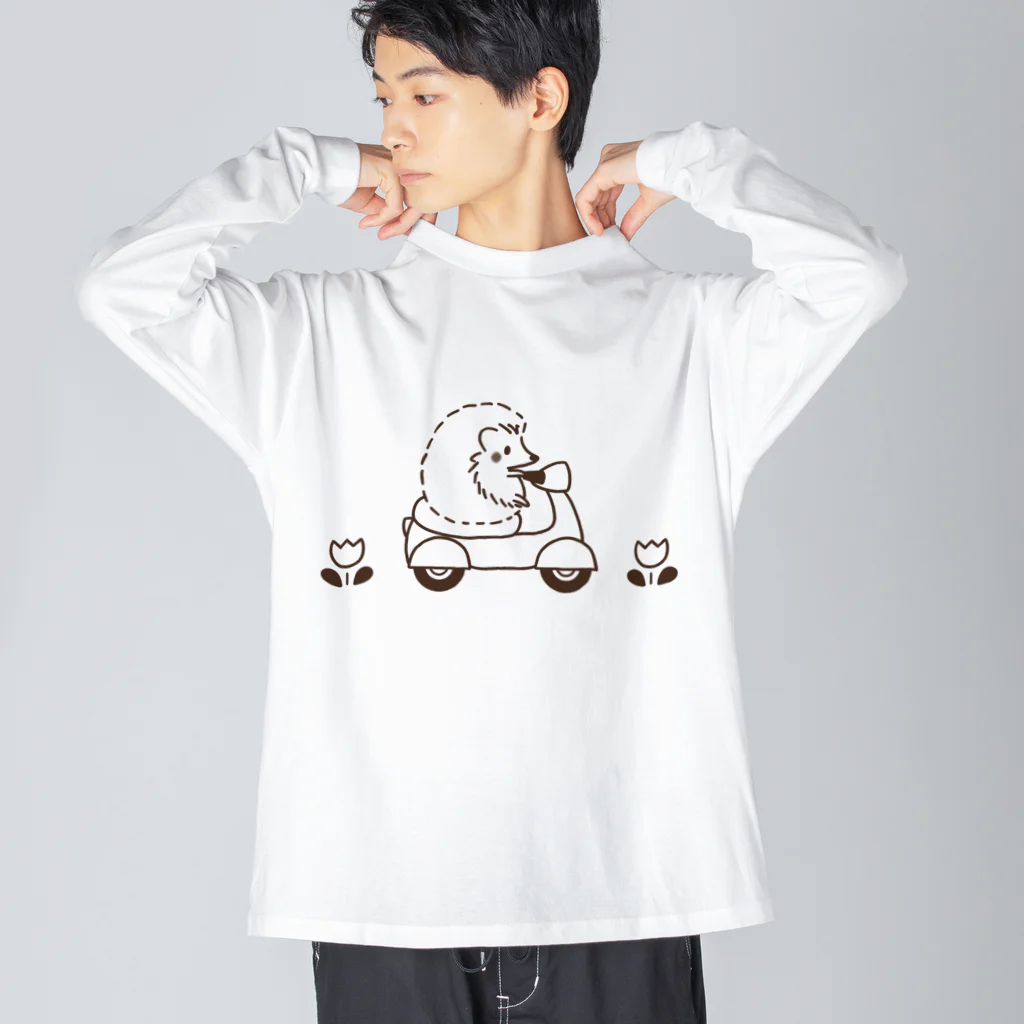 lemonysnow/ハリネズミグッズのハリネズミとバイク ビッグシルエットロングスリーブTシャツ