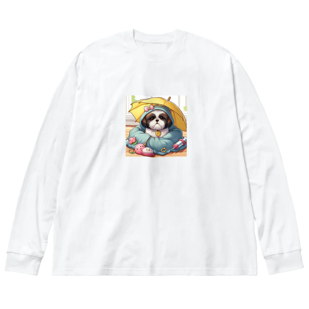 ワンコとにゃんちゃんズのアンブレラシーズー ビッグシルエットロングスリーブTシャツ