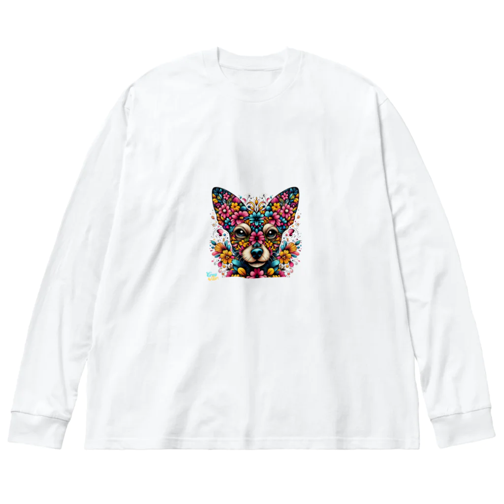 クレアスターのフラワードック（Flower Pattern Dog) Big Long Sleeve T-Shirt