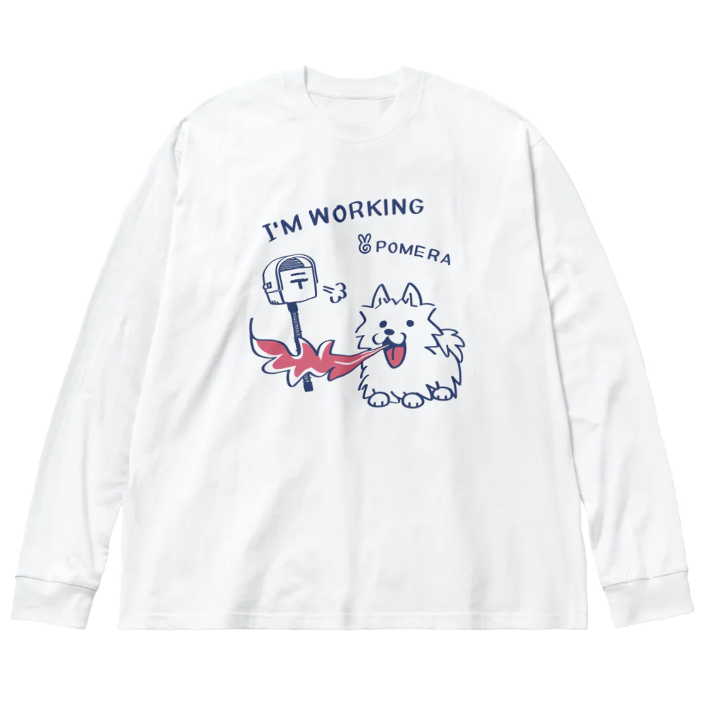 イラスト MONYAAT のポメラニアンお仕事中 ビッグシルエットロングスリーブTシャツ