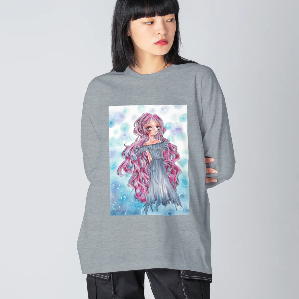 虹色孔雀の魔女。のリボンなしルージュちゃん。 루즈핏 롱 슬리브 티셔츠