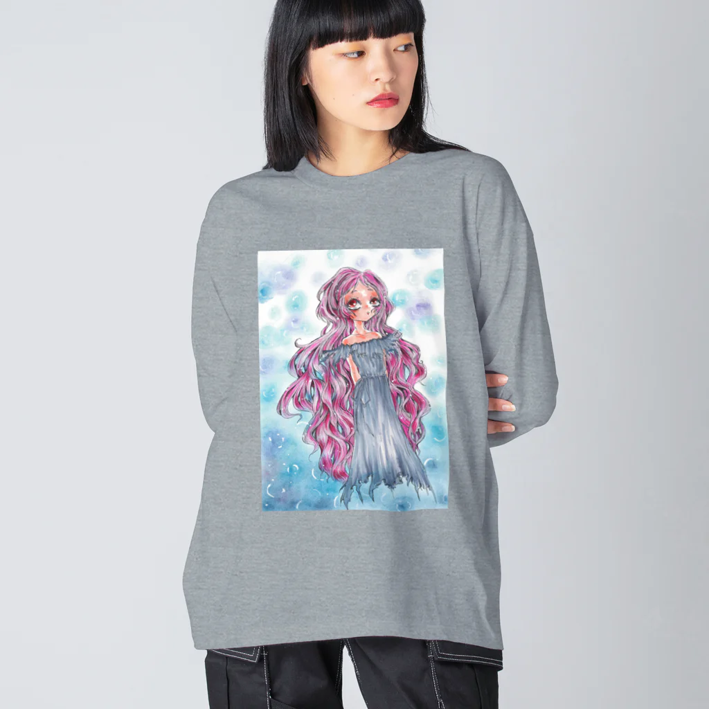 虹色孔雀の魔女。のリボンなしルージュちゃん。 ビッグシルエットロングスリーブTシャツ