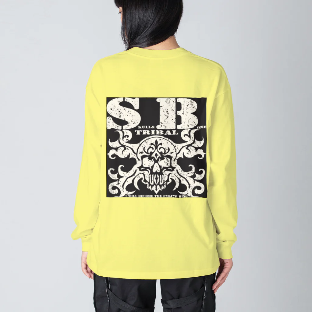 Ａ’ｚｗｏｒｋＳのSKULL&BONE TRIBAL GRUNGE WHT ON BLK Big Long Sleeve T-Shirt