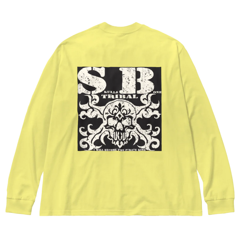 Ａ’ｚｗｏｒｋＳのSKULL&BONE TRIBAL GRUNGE WHT ON BLK Big Long Sleeve T-Shirt