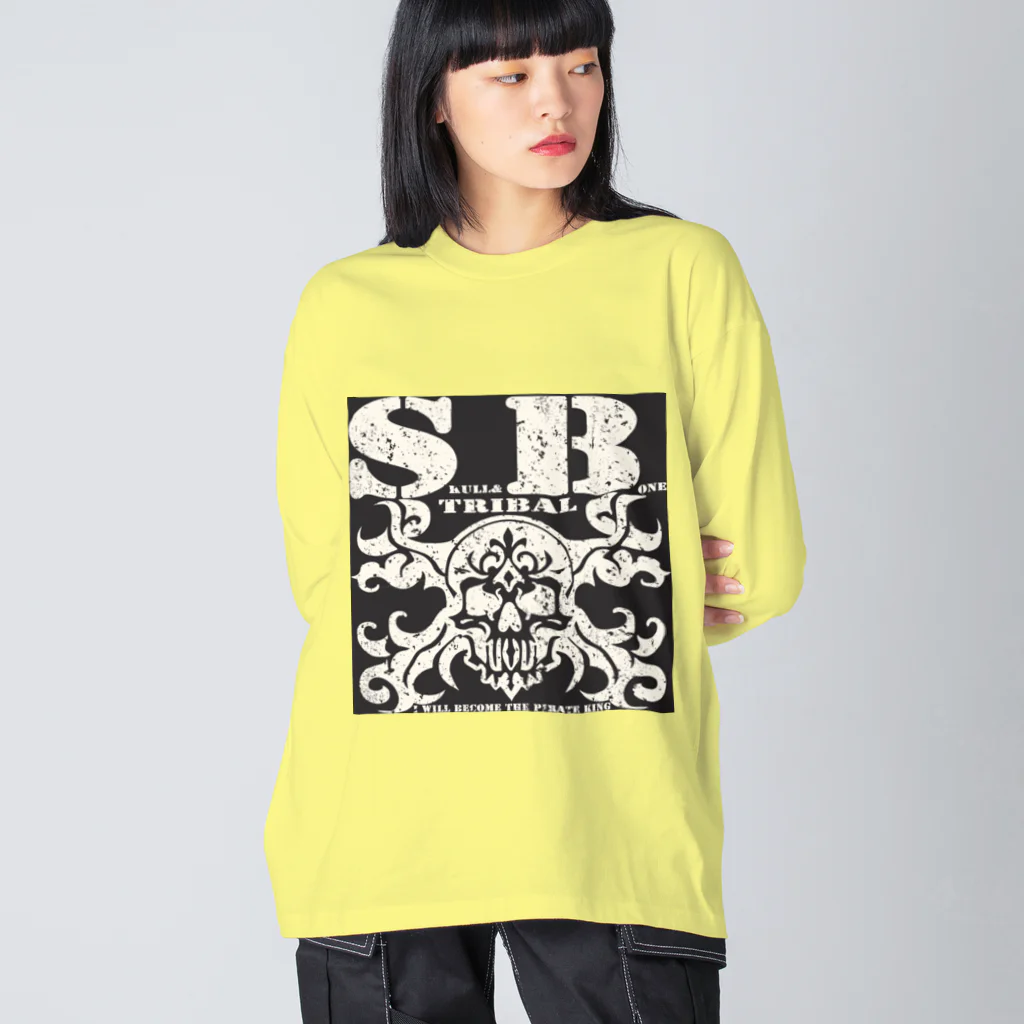 Ａ’ｚｗｏｒｋＳのSKULL&BONE TRIBAL GRUNGE WHT ON BLK Big Long Sleeve T-Shirt