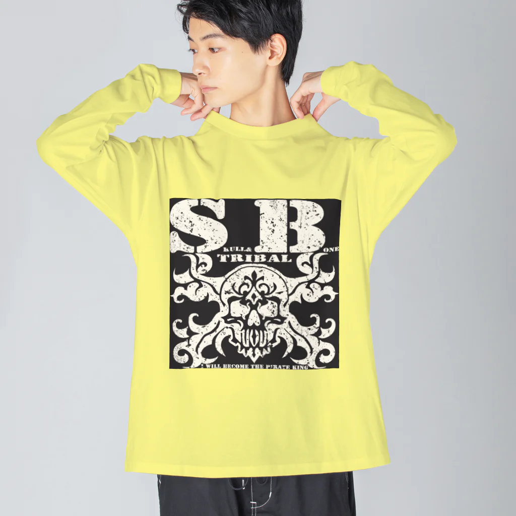 Ａ’ｚｗｏｒｋＳのSKULL&BONE TRIBAL GRUNGE WHT ON BLK Big Long Sleeve T-Shirt