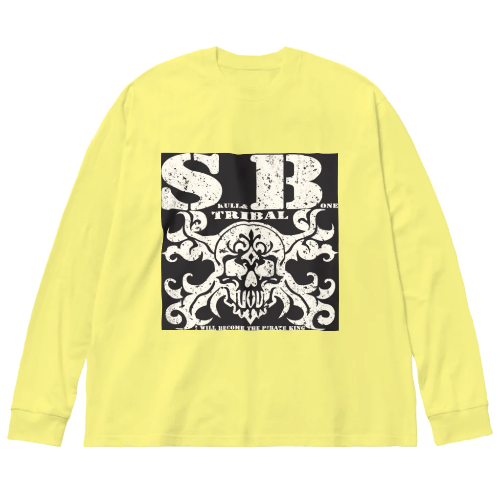 Ａ’ｚｗｏｒｋＳのSKULL&BONE TRIBAL GRUNGE WHT ON BLK Big Long Sleeve T-Shirt