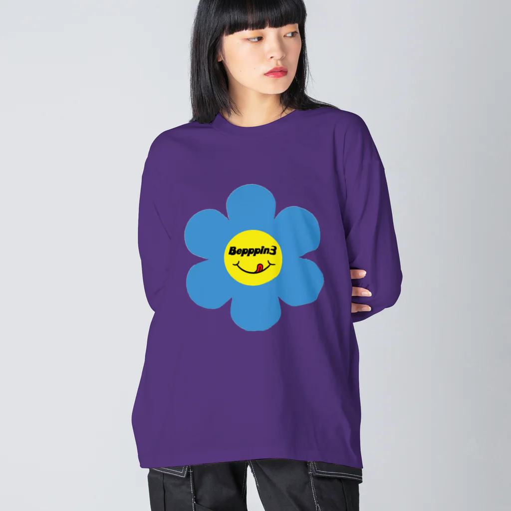 Bepppin3Companyのレトロフラワー★ブルー Big Long Sleeve T-Shirt