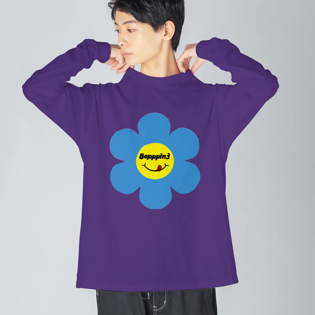 Bepppin3Companyのレトロフラワー★ブルー Big Long Sleeve T-Shirt