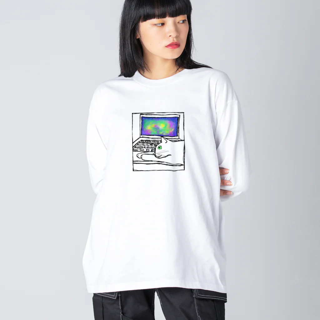 9livesworkの星雲ねこ ビッグシルエットロングスリーブTシャツ